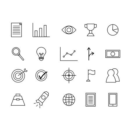 Set of business and finance icon design for web, annual report and more. Outline with black color isolated on white backgroundのイラスト素材