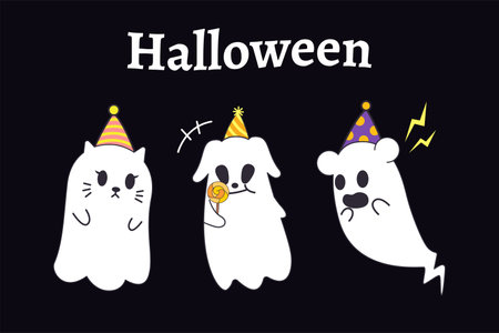 Set of animal ghost. Character design. Party halloween.のイラスト素材