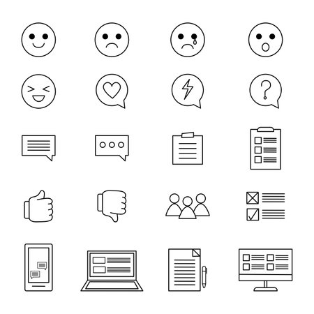 Set of icon and symbol for website, media, printing and more. Comment customer, feedback, report, business, relation etc. Vector illustration isolated on white backgroundのイラスト素材