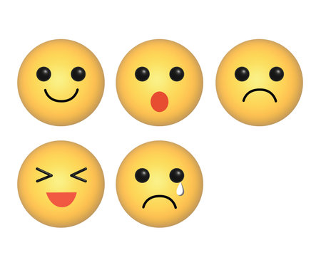Set of emoticon 3d illustration. Smile, happy, sad, cry, surprise, like and moreの写真素材