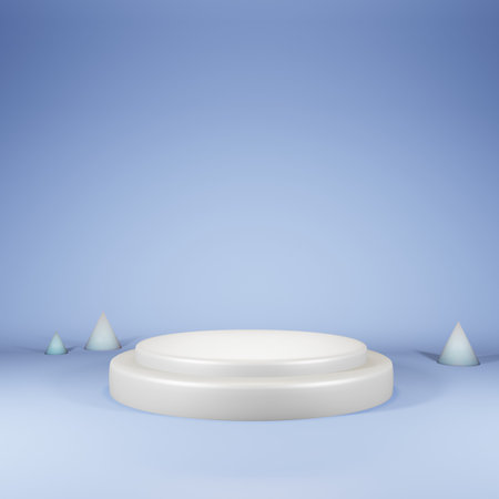 3D Podium backdrop. Blank product shelf standing backdrop. Blue conceptの写真素材