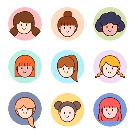 Set of girl avatars for profile, icon, display and more. Head shot.のイラスト素材