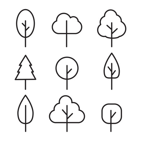 Set of tree icon. symbol, outline and vector illustrationのイラスト素材