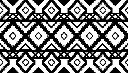 Geometric ethnic pattern seamless for background or wallpaper. Vector illustration. Design for carpet, wrapping, fabric, textile and more. Black and whiteのイラスト素材