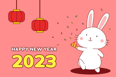 Happy new year 2023 with cute rabbit cartoon. Character design. Vector illustrationのイラスト素材