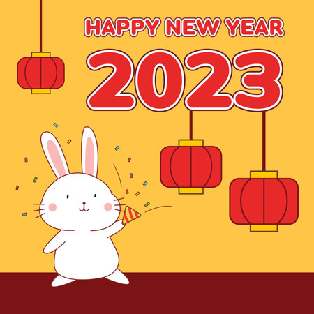 Happy new year 2023 with cute rabbit cartoon. Character design. Vector illustrationのイラスト素材