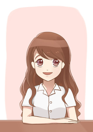 Girl or woman is thinking. anime style. illustrationの写真素材