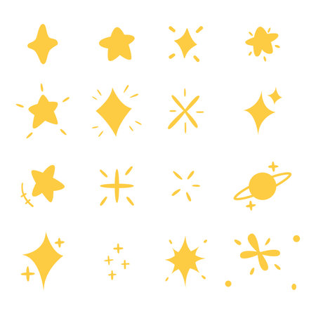 Set of hand drawn sparkle and starburst. Doodle style. Vector illustration.のイラスト素材