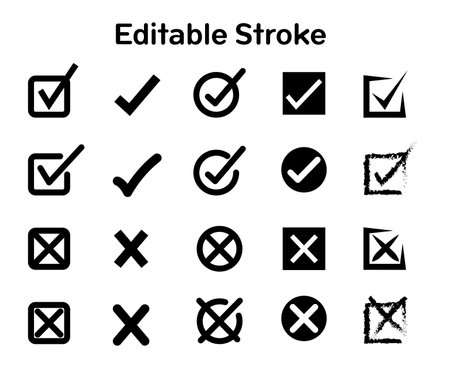 Set of tick check mark icons. Black and white. Sign and symbol vectorのイラスト素材