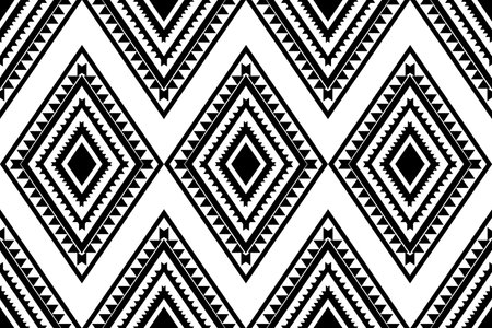 Geometric ethnic pattern seamless for background or wallpaper. Vector illustration. Design for carpet, wrapping, fabric, textile and more. Black and whiteのイラスト素材