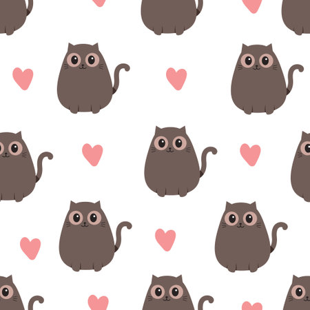 Cute cat seamless pattern background. Vector illustrationのイラスト素材