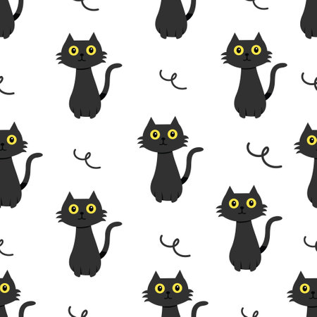 Black cat seamless pattern background. Vector illustrationのイラスト素材