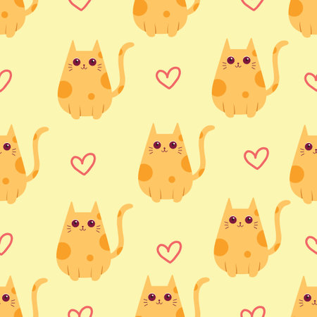 Cute orange cat cartoon seamless pattern background. Vector illustrationのイラスト素材