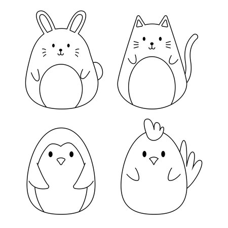 Set of rabbit, penguin, cat and chicken. cute animals cartoon for coloring book. vector illustrationのイラスト素材