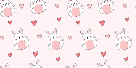 Cute rabbit seamless pattern pink background. Vector illustrationのイラスト素材