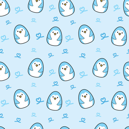 Cute penguin seamless pattern blue background. Vector illustrationのイラスト素材