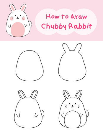 How to draw doodle cute rabbit for coloring book. Vector illustrationのイラスト素材