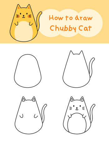 How to draw doodle chubby cat for coloring book. Vector illustrationのイラスト素材