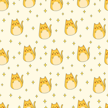 Cute orange cat seamless pattern background. Vector illustrationのイラスト素材
