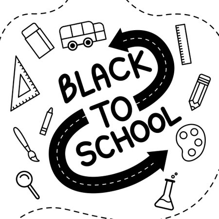Set of back to school hand drawn doodles isolated on white background. pencil, paint, bus, ruler, rubber eraser and magnifying glass. Vector illustrationのイラスト素材