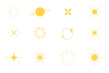 Set of sparking star. Icon and symbol. Starry vector illustration isolated on white backgroundのイラスト素材