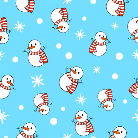 Snowman cartoon pattern seamless for wrapping paper, wallpaper, poster. Vector illustrationのイラスト素材
