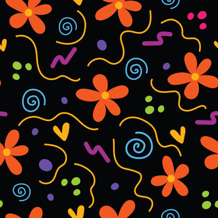 Doodle flower abstract handdrawn seamless pattern background. Design for template, book cover, poster, wallpaper. Vector illustrationのイラスト素材