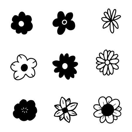 Set of flower hand drawn doodle for element, decoration. Vector illustrationのイラスト素材