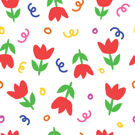 Doodle abstract flower handdrawn seamless pattern background. Design for template, book cover, poster, wallpaper. Vector illustrationのイラスト素材
