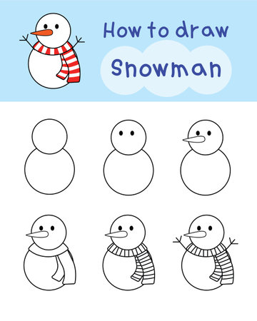 How to draw doodle snowman for Christmas and winter. Vector illustrationのイラスト素材