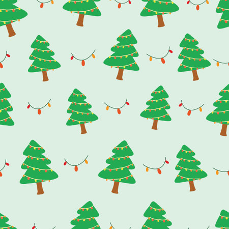 Christmas tree hand drawn pattern seamless background. design for template, poster, wrapping paper etc.のイラスト素材