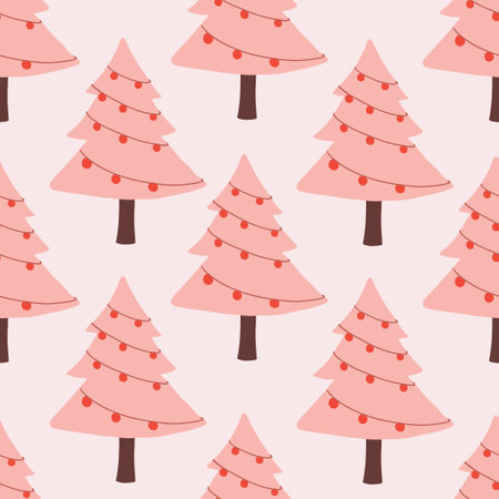 Christmas tree hand drawn pattern seamless background. design for template, poster, wrapping paper etc.のイラスト素材
