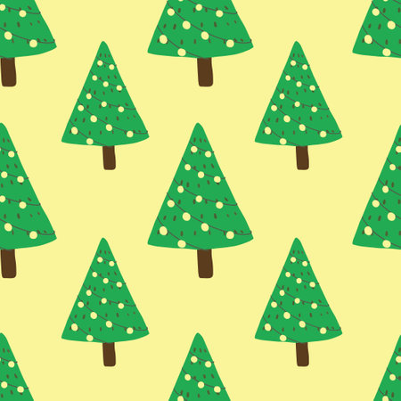 Christmas tree hand drawn pattern seamless background. design for template, poster, wrapping paper etc.のイラスト素材