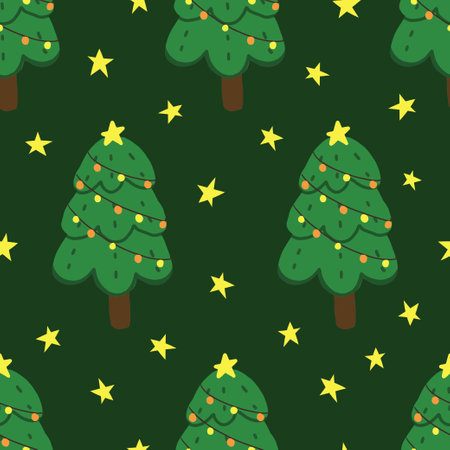 Christmas tree hand drawn pattern seamless background. design for template, poster, wrapping paper etc.のイラスト素材