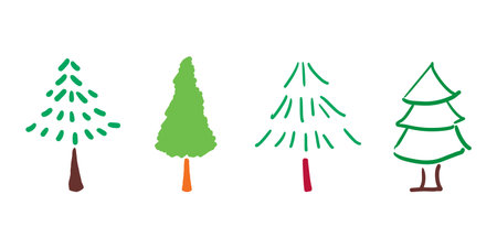 Set of christmas tree doodle hand drawn for card, element, templateのイラスト素材