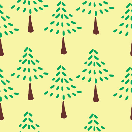Trees and forest doodle hand-drawn seamless pattern background. Design for textile, wrapping, template, illustrationのイラスト素材