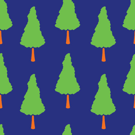 Trees and forest doodle hand-drawn seamless pattern background. Design for textile, wrapping, template, illustrationのイラスト素材