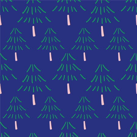 Trees and forest doodle hand-drawn seamless pattern background. Design for textile, wrapping, template, illustrationのイラスト素材