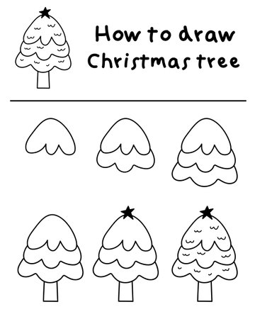 How to draw doodle tree hand-drawn for Christmas festivalのイラスト素材