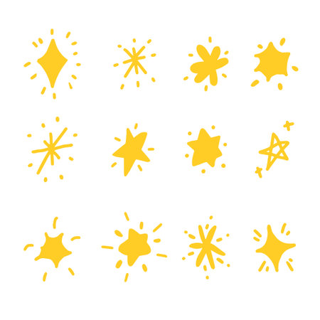 Set of sparkle star and starburst hand-drawn. Doodle style. Vector illustration.のイラスト素材