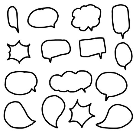 Set of speech bubble doodle hand-drawn for template, poster, comic, cartoon, banner, conversation. Vector illustrationのイラスト素材