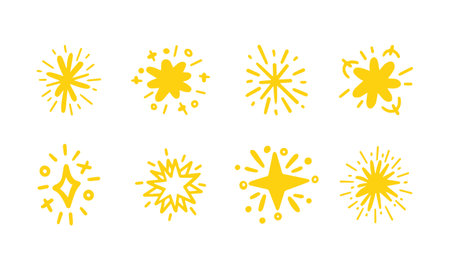 Set of sparkle star and starburst hand-drawn. Doodle style. Vector illustration.のイラスト素材