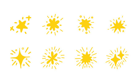 Set of sparkle star and starburst hand-drawn. Doodle style. Vector illustration.のイラスト素材