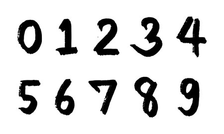 Set of collection number alphabet hand drawn with ink, grunge, brush for decoration, drawing, element, writingのイラスト素材