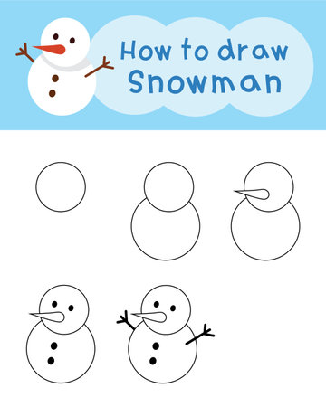 How to draw doodle snowman for Christmas and winter. Vector illustrationのイラスト素材