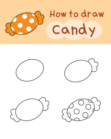 How to draw candy for Halloween and learning. Vector illustrationのイラスト素材