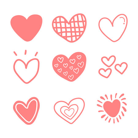 Pink heart hand drawn for decoration, element. doodle vector illustration.のイラスト素材