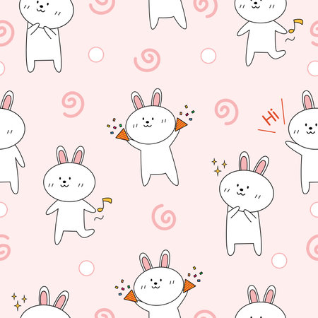 Cute rabbit seamless pattern pink background. Vector illustrationのイラスト素材