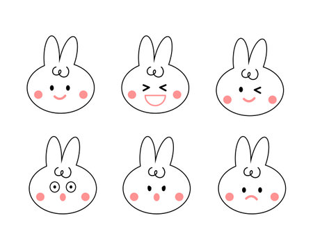 Set of facial expression rabbit cartoon. Icon, emoji and emoticon.のイラスト素材
