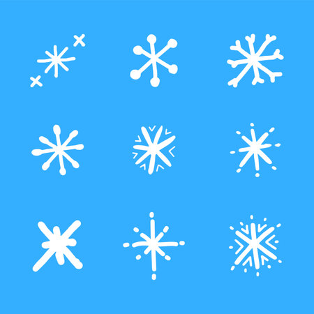 Set of snowflake hand drawn for winter, seasonal, holiday, element, template, posterのイラスト素材